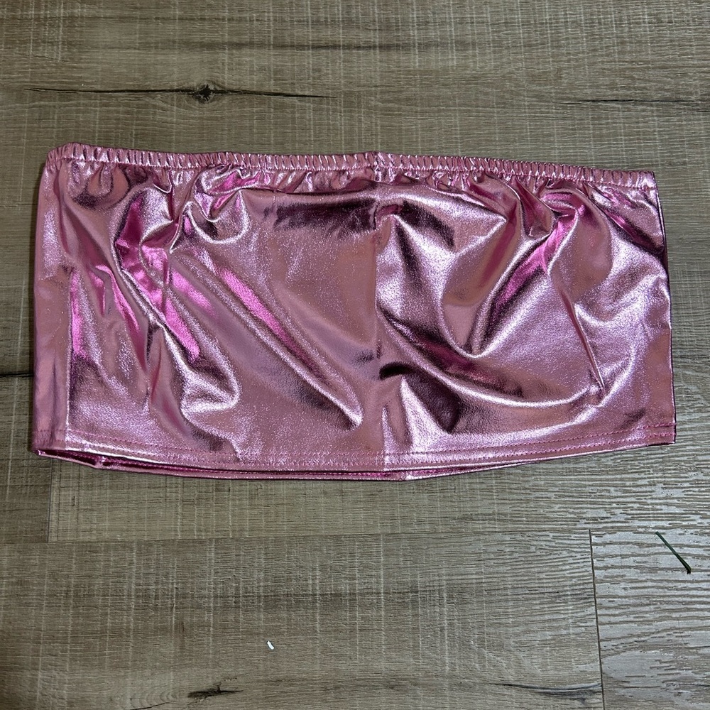 Metallic Pink Bandeau Crop Top